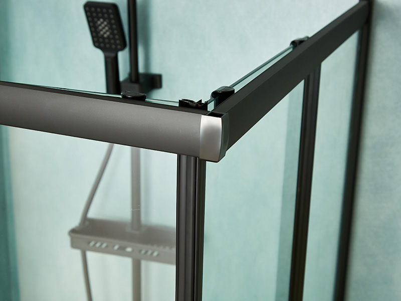 ตู้อาบน้ำบานเลื่อน SQ, กระจกนิรภัยใส, โปรไฟล์อลูมิเนียมสีดำ, ที่จับสองรู, พร้อมถาด ตู้อาบน้ำบานเลื่อน SQ, กระจกนิรภัยใส, โปรไฟล์อลูมิเนียมสีดำ, ที่จับสองรู, พร้อมถาด