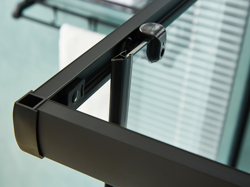 ตู้อาบน้ำบานเลื่อน SQ, กระจกนิรภัยใส, โปรไฟล์อลูมิเนียมสีดำ, ที่จับสองรู, พร้อมถาด ตู้อาบน้ำบานเลื่อน SQ, กระจกนิรภัยใส, โปรไฟล์อลูมิเนียมสีดำ, ที่จับสองรู, พร้อมถาด