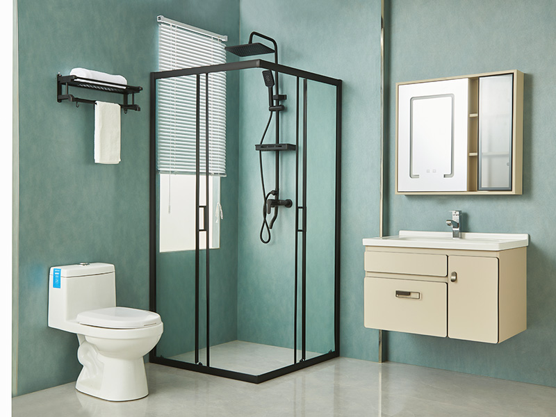 ตู้อาบน้ำบานเลื่อน SQ, กระจกนิรภัยใส, โปรไฟล์อลูมิเนียมสีดำ, ที่จับสองรู, พร้อมถาด ตู้อาบน้ำบานเลื่อน SQ, กระจกนิรภัยใส, โปรไฟล์อลูมิเนียมสีดำ, ที่จับสองรู, พร้อมถาด