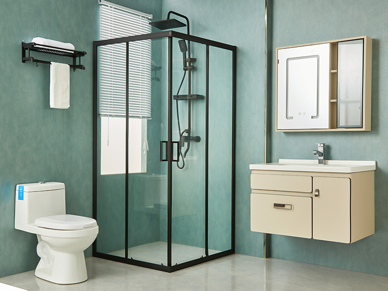 ตู้อาบน้ำบานเลื่อน SQ, กระจกนิรภัยใส, โปรไฟล์อลูมิเนียมสีดำ, ที่จับสองรู, พร้อมถาด ตู้อาบน้ำบานเลื่อน SQ, กระจกนิรภัยใส, โปรไฟล์อลูมิเนียมสีดำ, ที่จับสองรู, พร้อมถาด