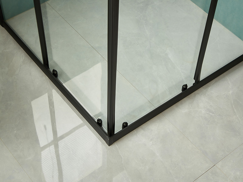 ตู้อาบน้ำบานเลื่อน SQ, กระจกนิรภัยใส, โปรไฟล์อลูมิเนียมสีดำ, ที่จับสองรู, พร้อมถาด ตู้อาบน้ำบานเลื่อน SQ, กระจกนิรภัยใส, โปรไฟล์อลูมิเนียมสีดำ, ที่จับสองรู, พร้อมถาด