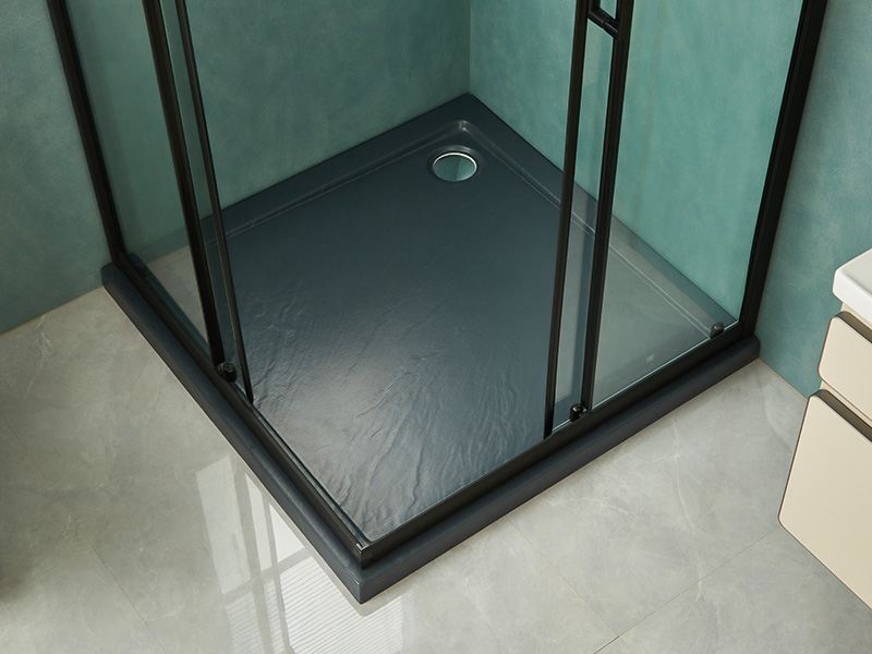 ตู้อาบน้ำบานเลื่อน SQ, กระจกนิรภัยใส, โปรไฟล์อลูมิเนียมสีดำ, ที่จับสองรู, พร้อมถาด ตู้อาบน้ำบานเลื่อน SQ, กระจกนิรภัยใส, โปรไฟล์อลูมิเนียมสีดำ, ที่จับสองรู, พร้อมถาด