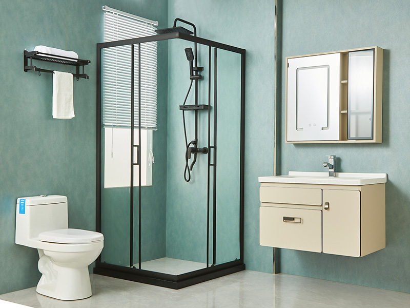 ตู้อาบน้ำบานเลื่อน SQ, กระจกนิรภัยใส, โปรไฟล์อลูมิเนียมสีดำ, ที่จับสองรู, พร้อมถาด ตู้อาบน้ำบานเลื่อน SQ, กระจกนิรภัยใส, โปรไฟล์อลูมิเนียมสีดำ, ที่จับสองรู, พร้อมถาด