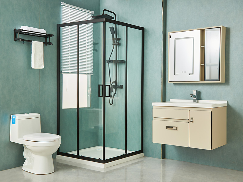 ตู้อาบน้ำบานเลื่อน SQ, กระจกนิรภัยใส, โปรไฟล์อลูมิเนียมสีดำ, ที่จับสองรู, พร้อมถาด ตู้อาบน้ำบานเลื่อน SQ, กระจกนิรภัยใส, โปรไฟล์อลูมิเนียมสีดำ, ที่จับสองรู, พร้อมถาด